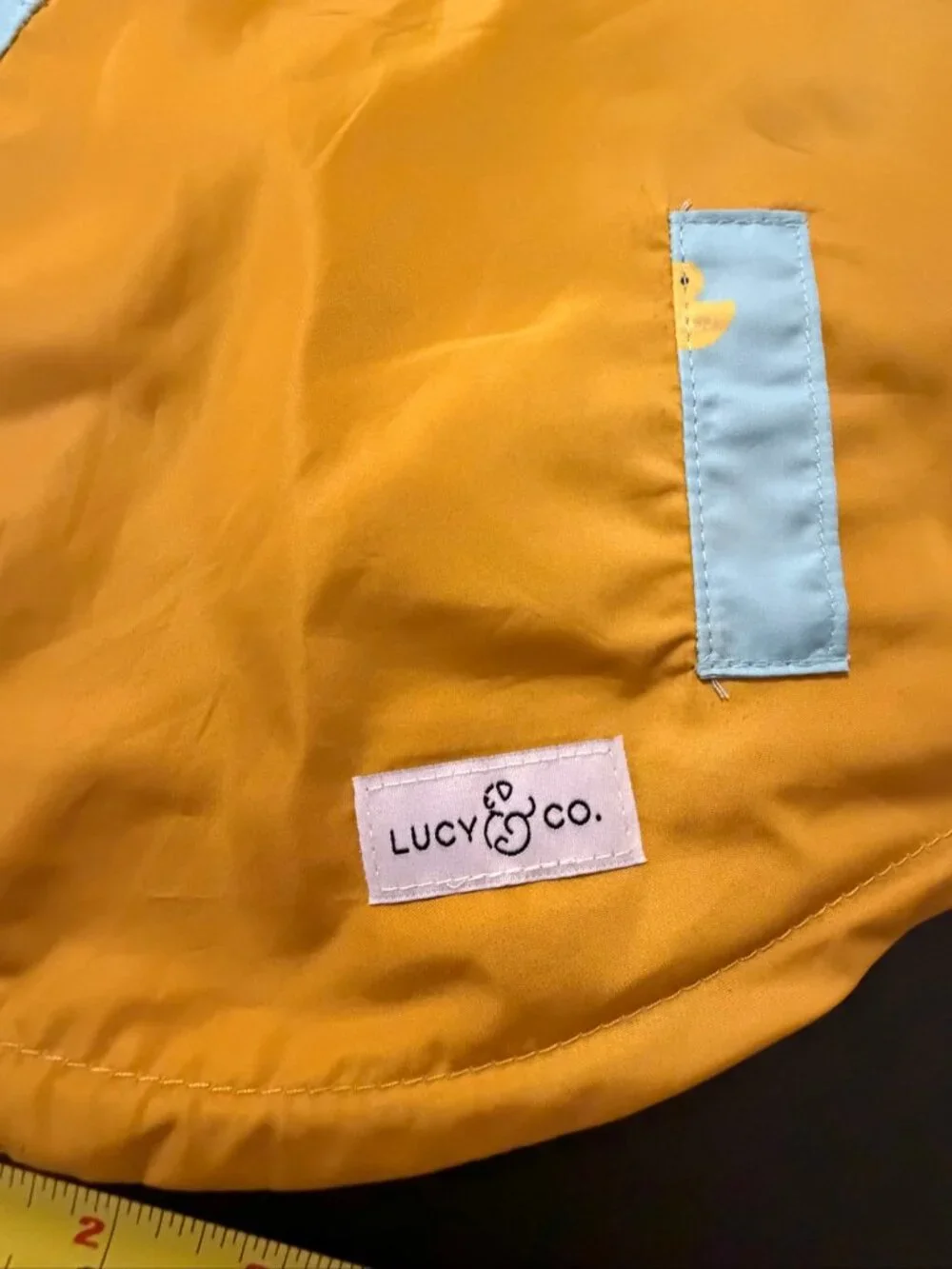 Lucy & Co. Lucky Ducky Reversible Dog Raincoat Size L Aqua Duck Print